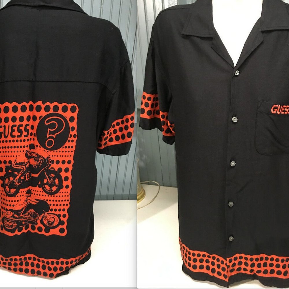 GUESS Jeans Mens Motorcycle Button Medium Shirt